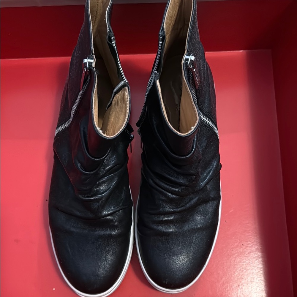 J Slides Black Leather Ankle Boots